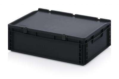 ESD Antistatic Euro Container Boxes with hinged lid - 60 x 40 x 18,5 cm (L x W x H) - 666 ESD ED 64/17 HG